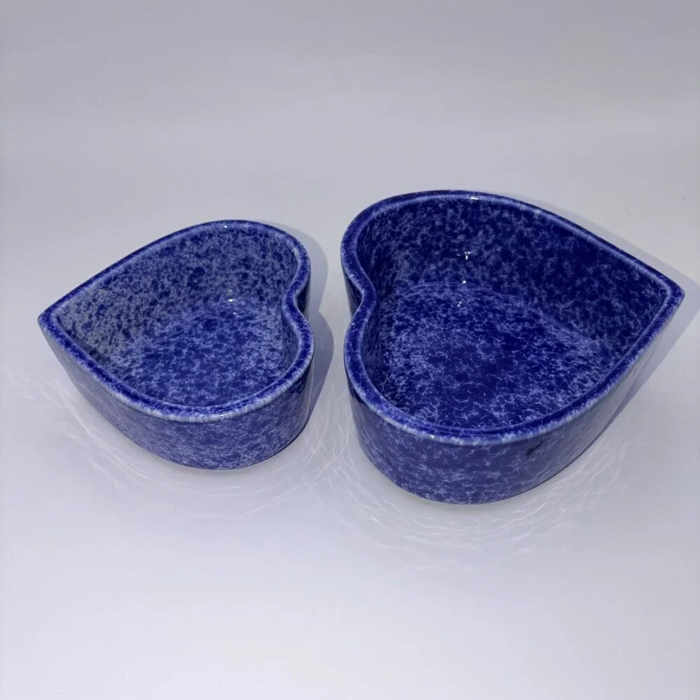 Cache Stoneware Blue Heart Bowls | Made in Portugal | Set of 2